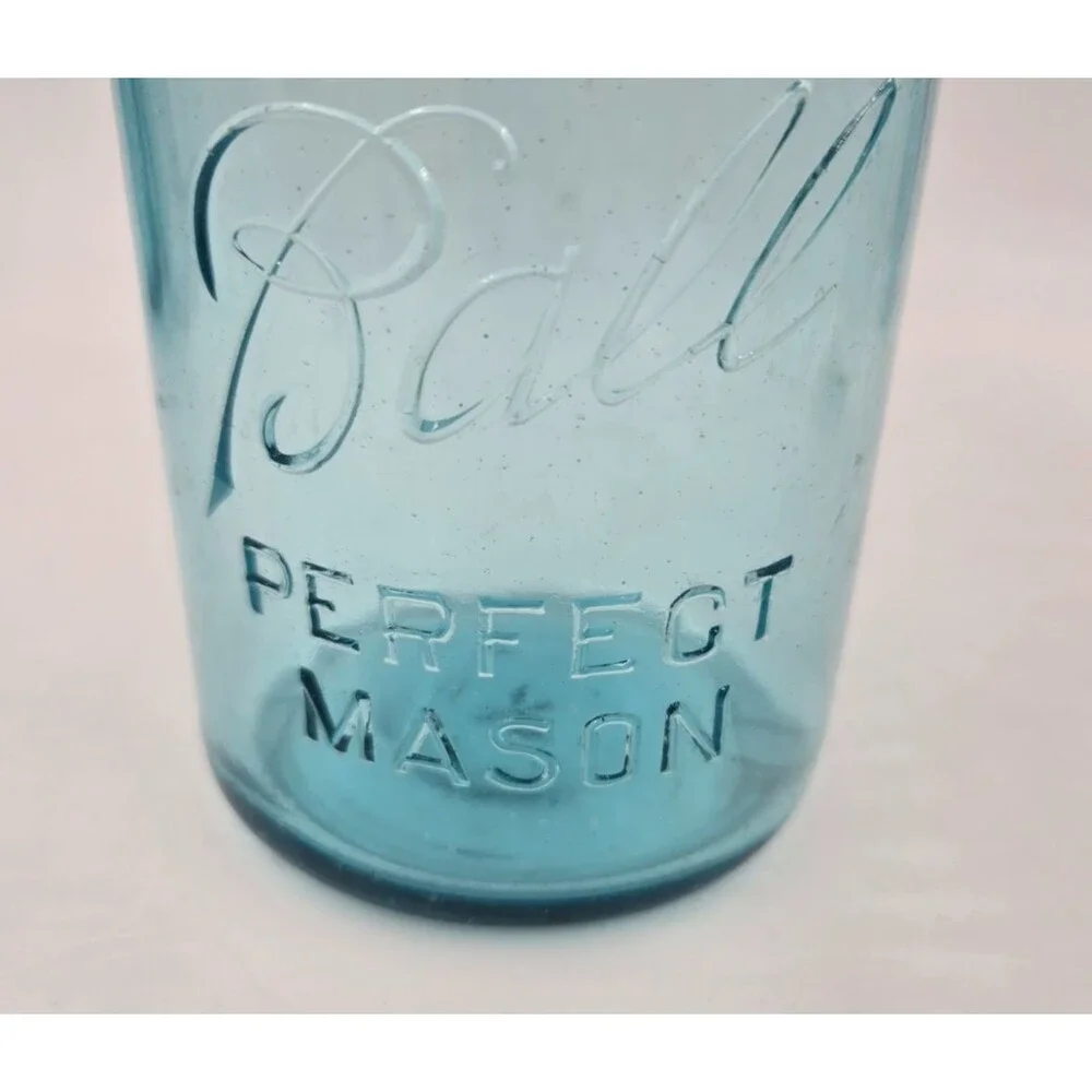 4 Vtg BALL PERFECT MASON Aqua Blue Quart Canning Jars 1910-1933